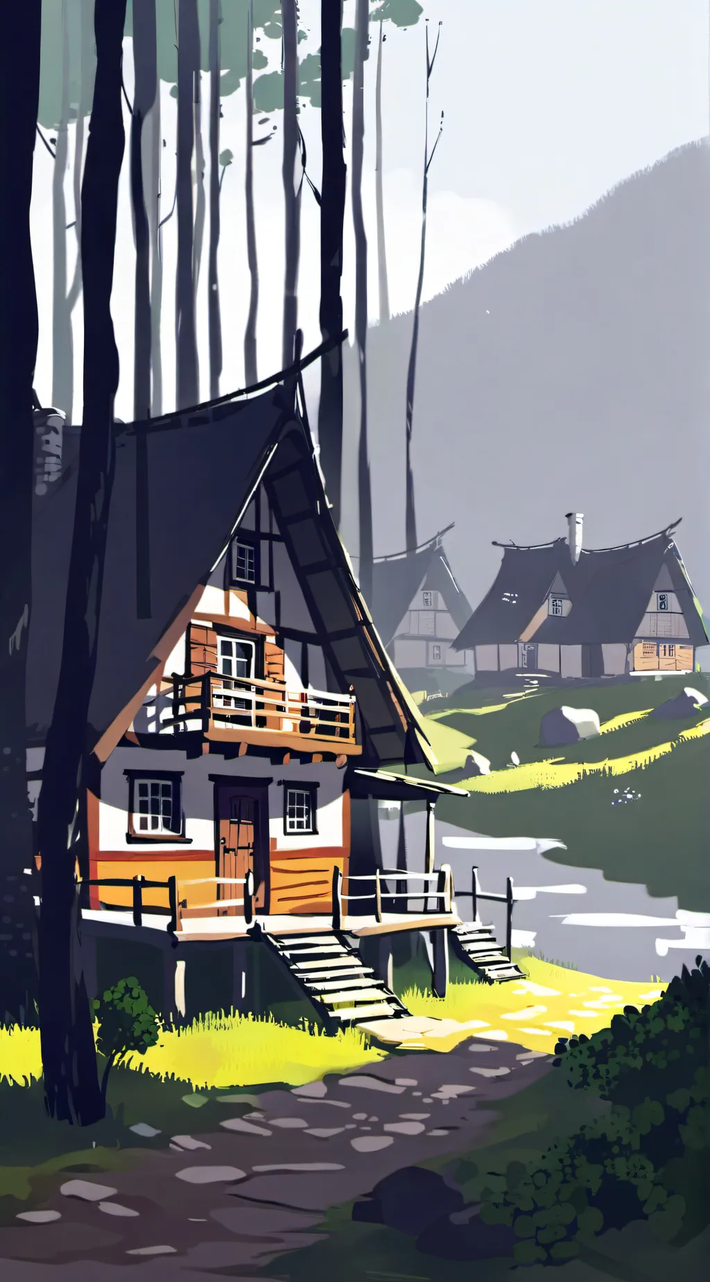 ai character: a elf village  background