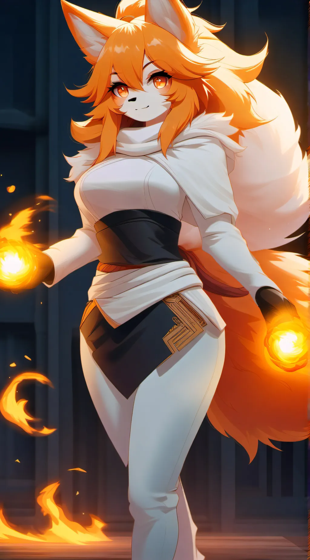 ai character: flames background