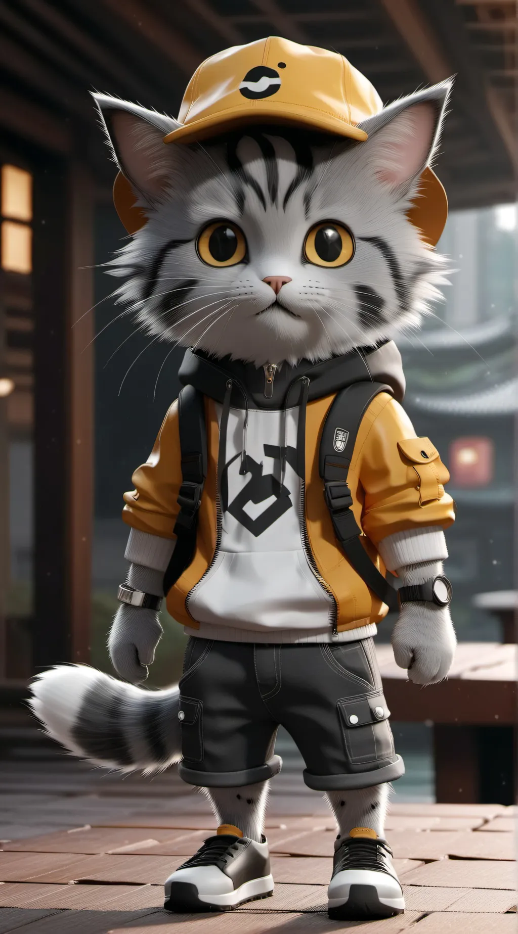 ai character: gangster cat.  🐈 background