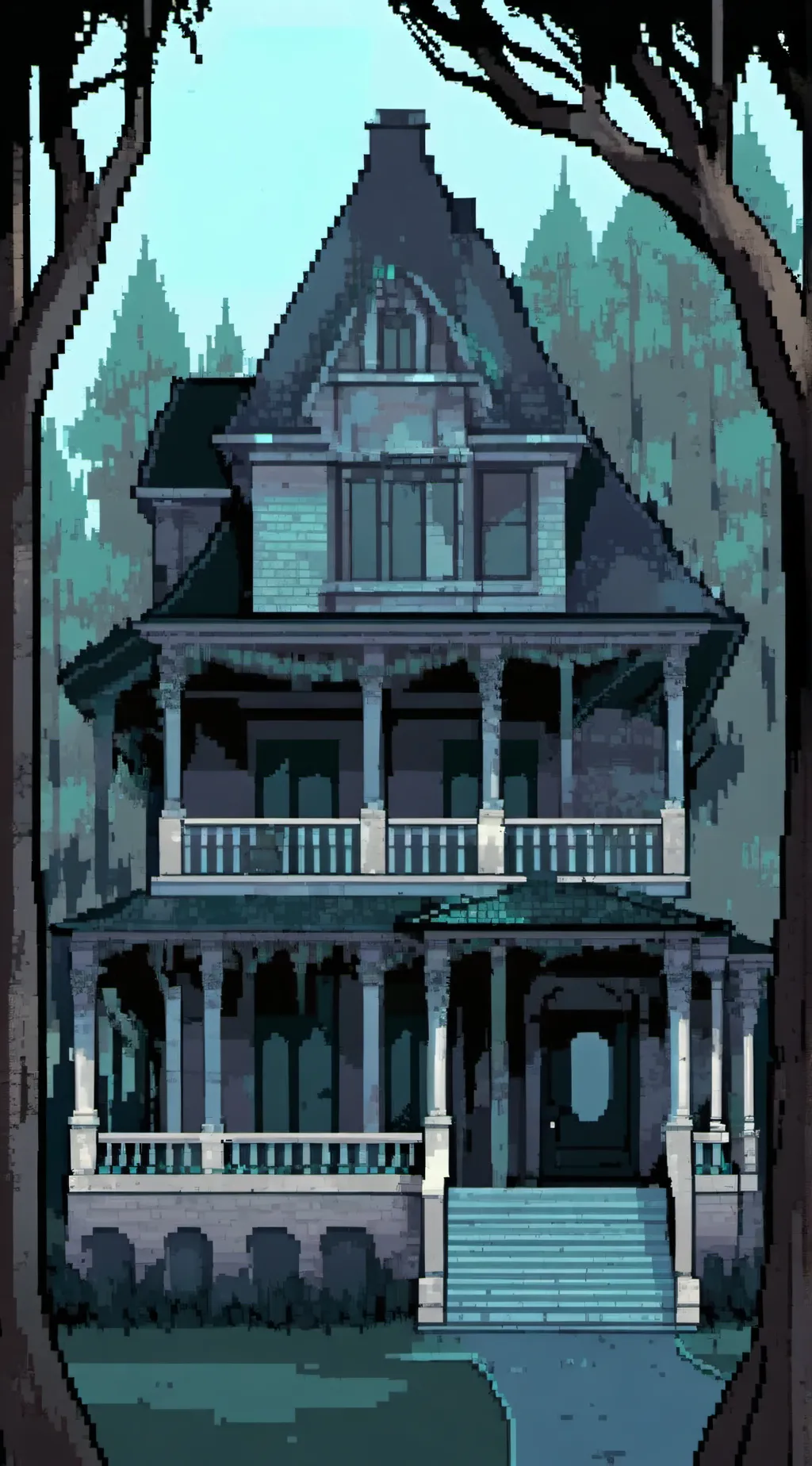 ai character: Scary house background