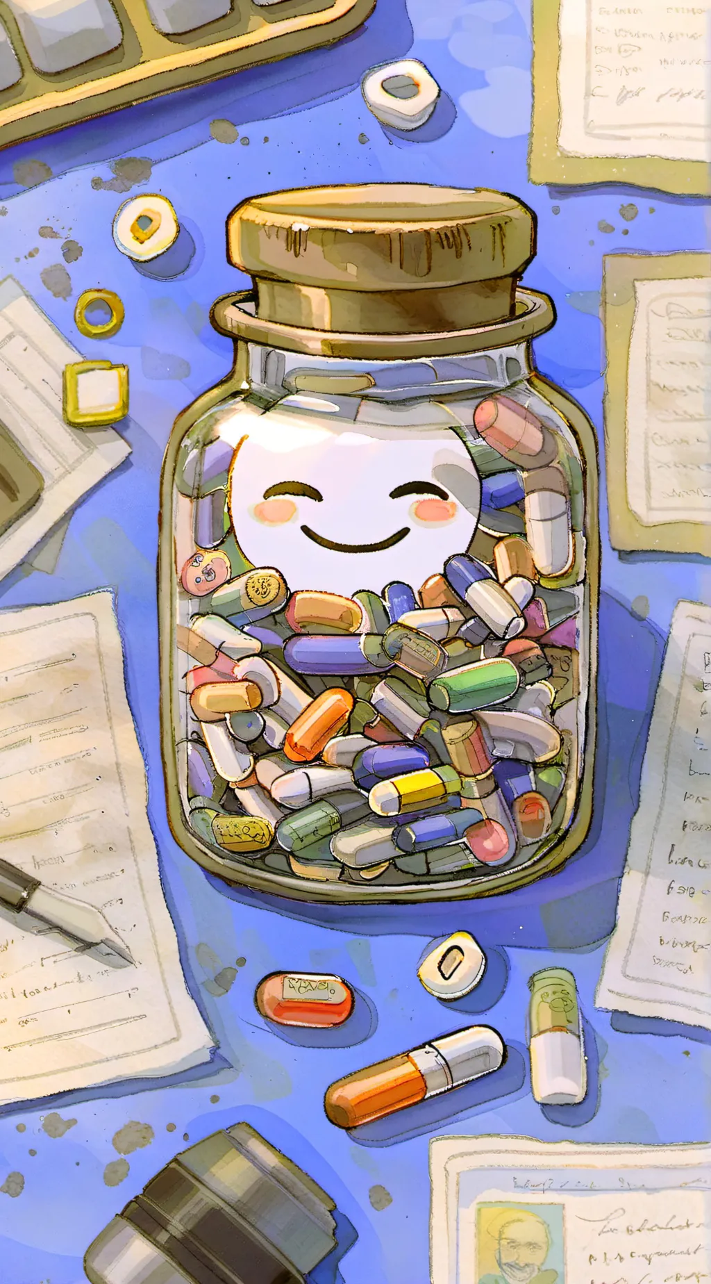 ai character: happy pills background