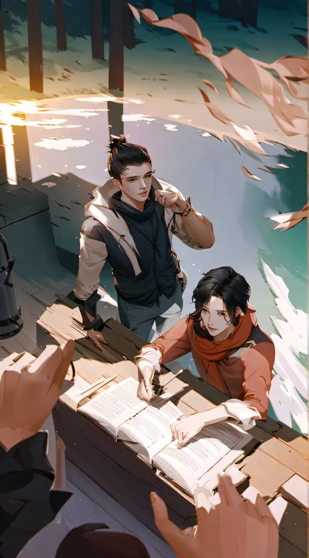 ai character: Sam and Mike  background