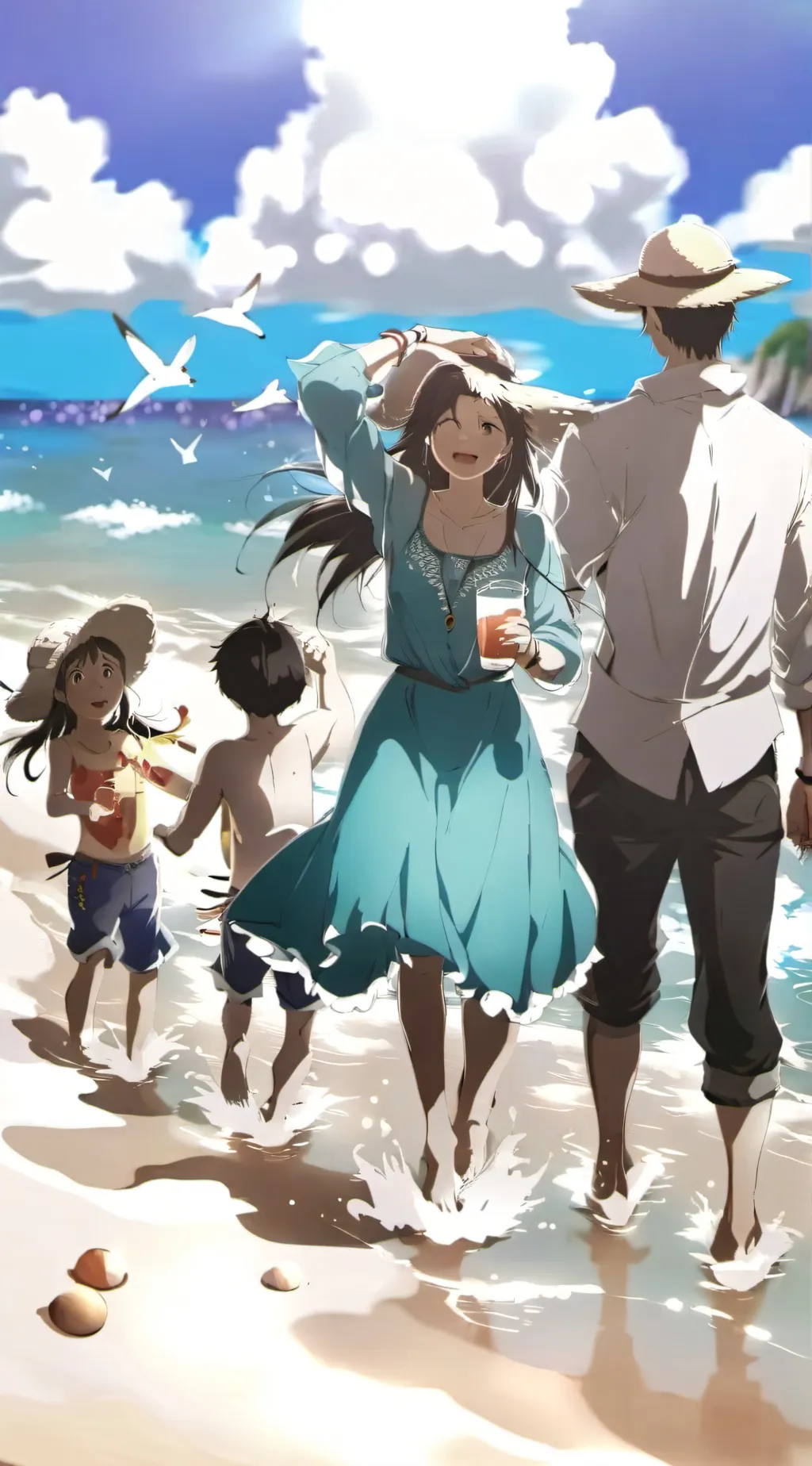 ai character: Family at Holiday background