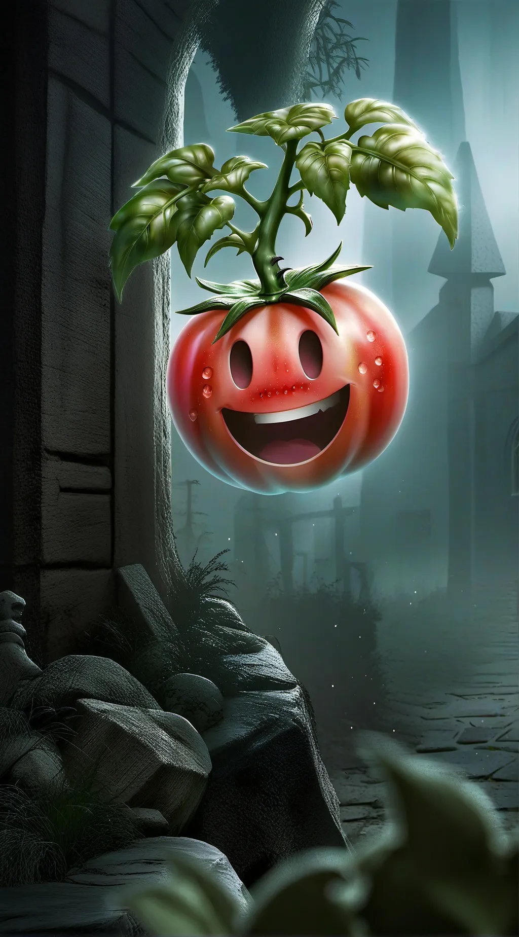 ai character: T O M A T O background