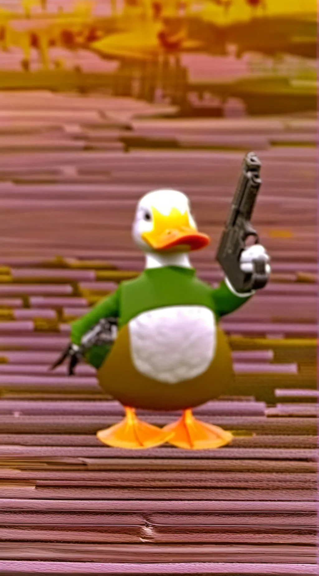 ai character: Duck with gun background