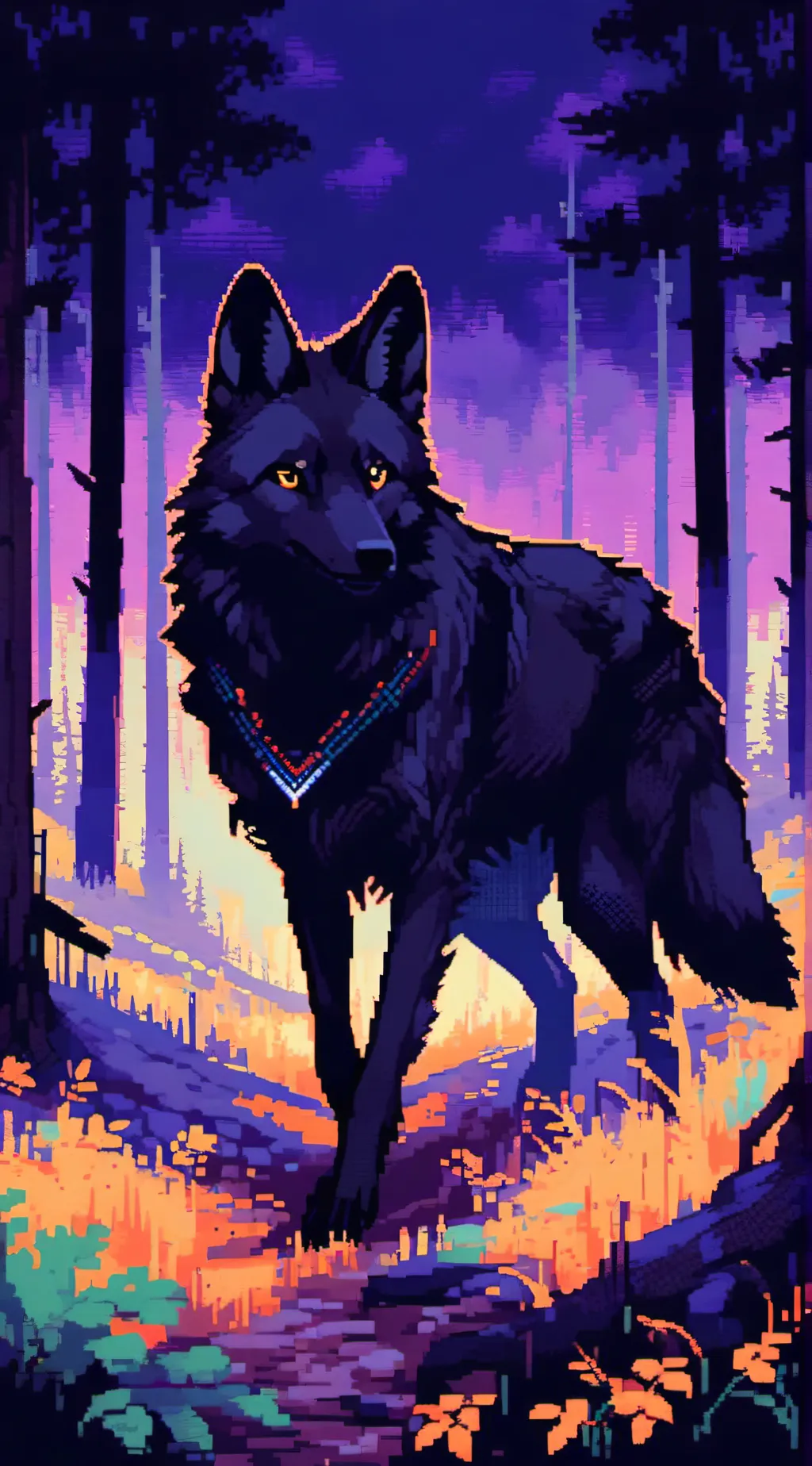 ai character: Black coyote  background