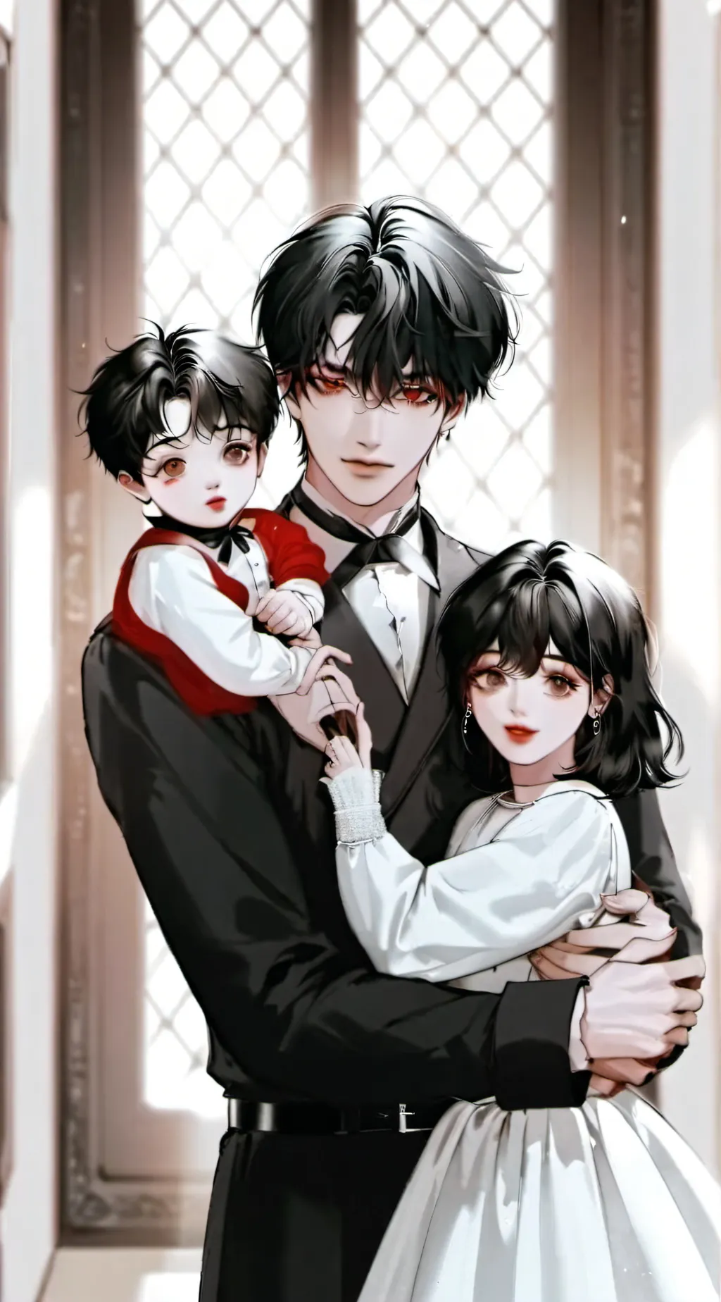 ai character: husband and child  background