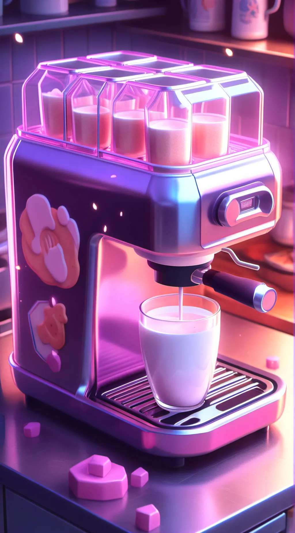 ai character: milk machine  background
