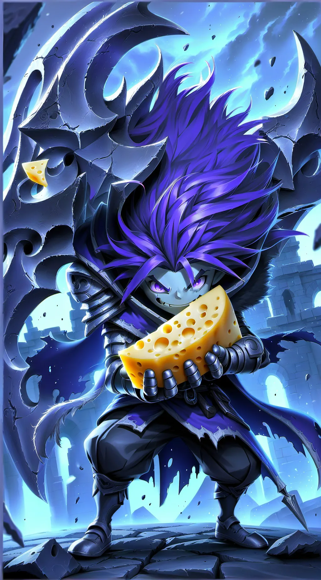 ai character: Cheese warrior background