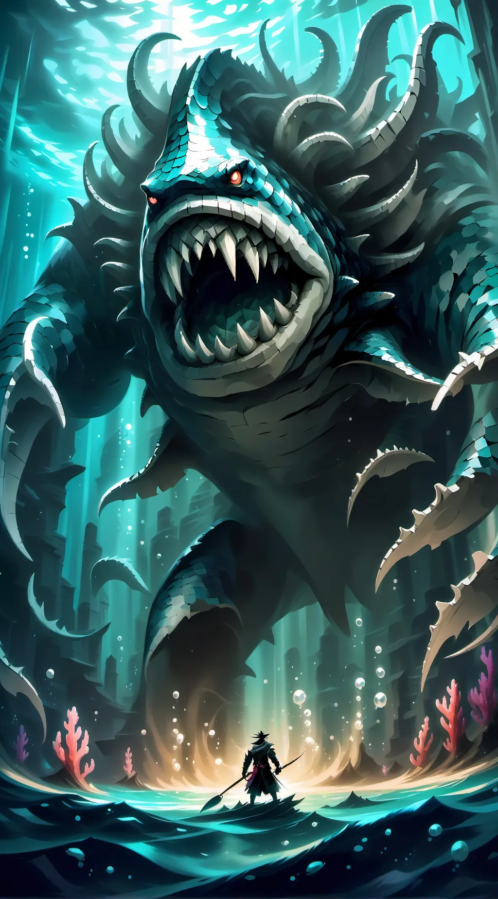 ai character: Deep-sea monster background