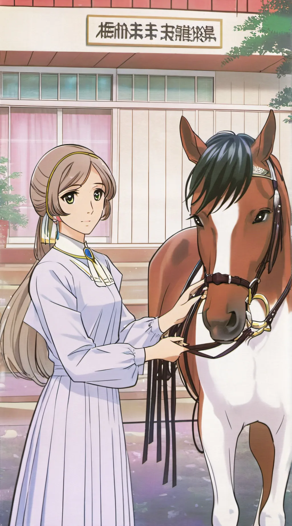 ai character: horse ridingschool background