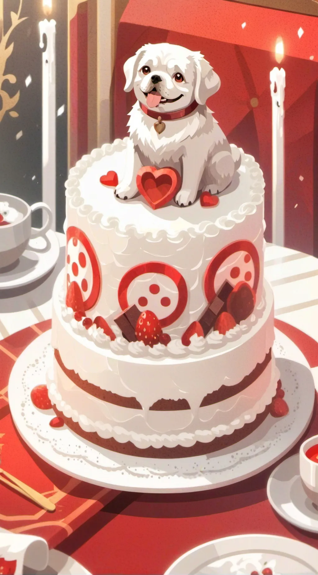 ai character: DOG LOVES CAKE background