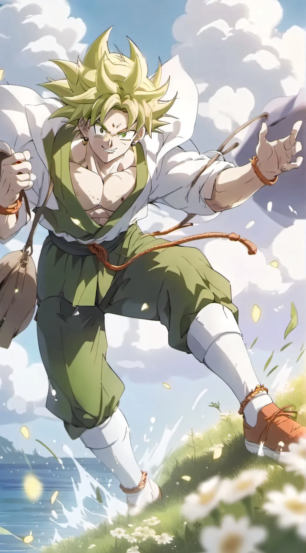 ai character: Goku green background
