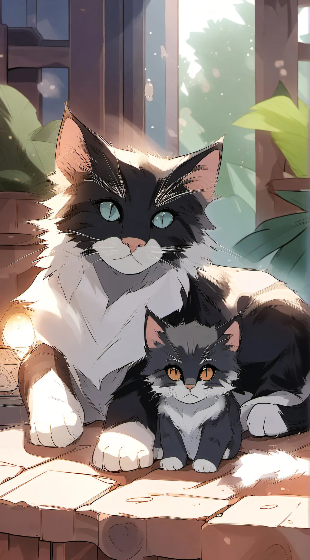ai character: mama cat&baby cat background