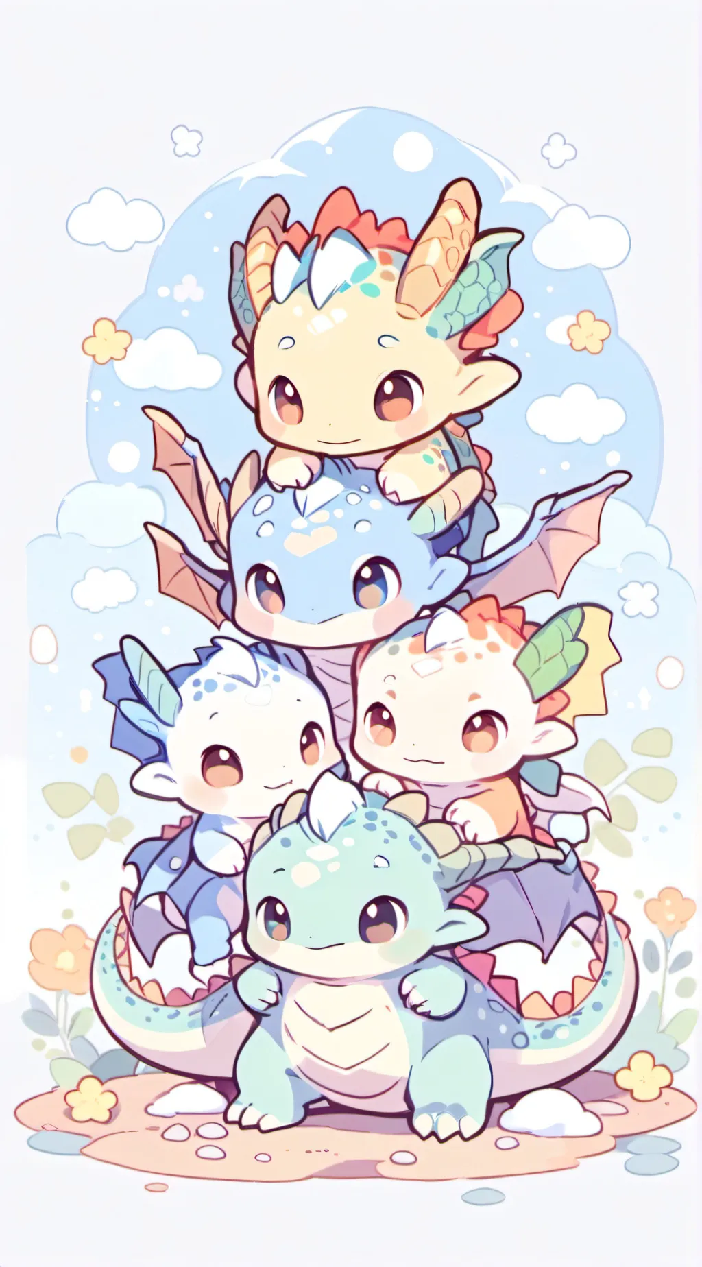 ai character: 10 baby dragons background