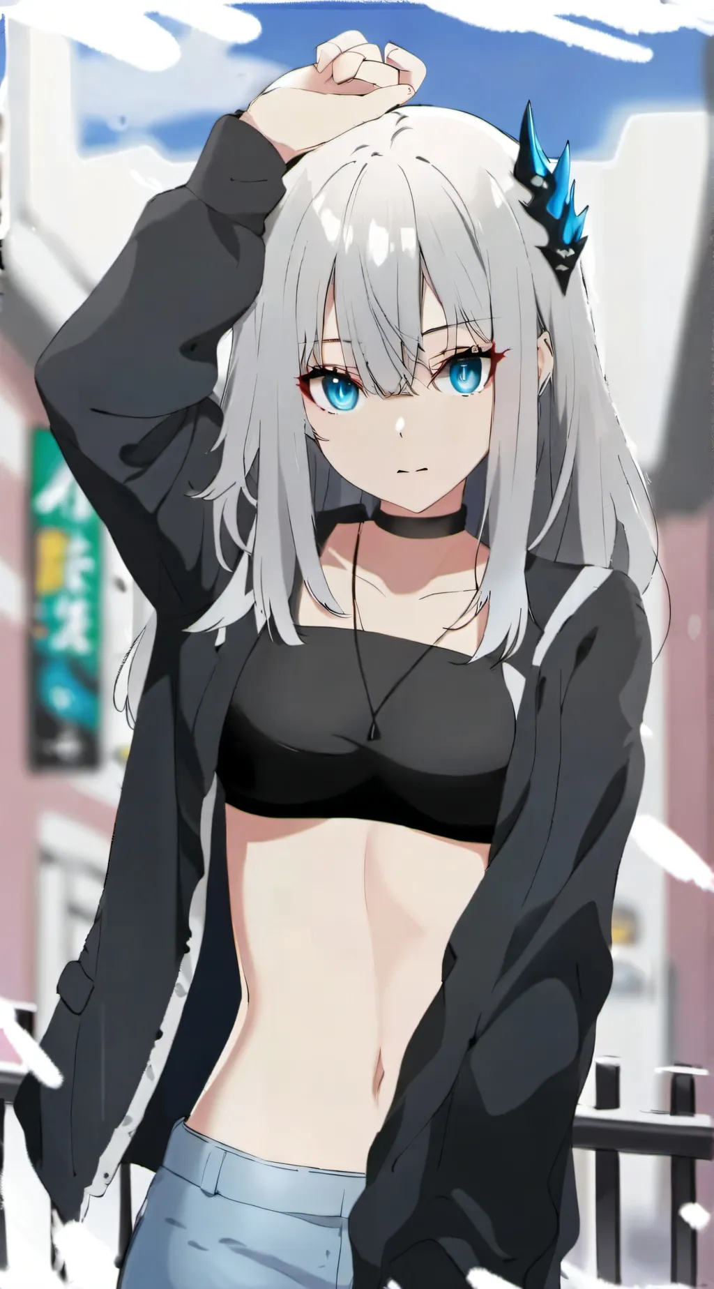 ai character: femela Godzilla  background