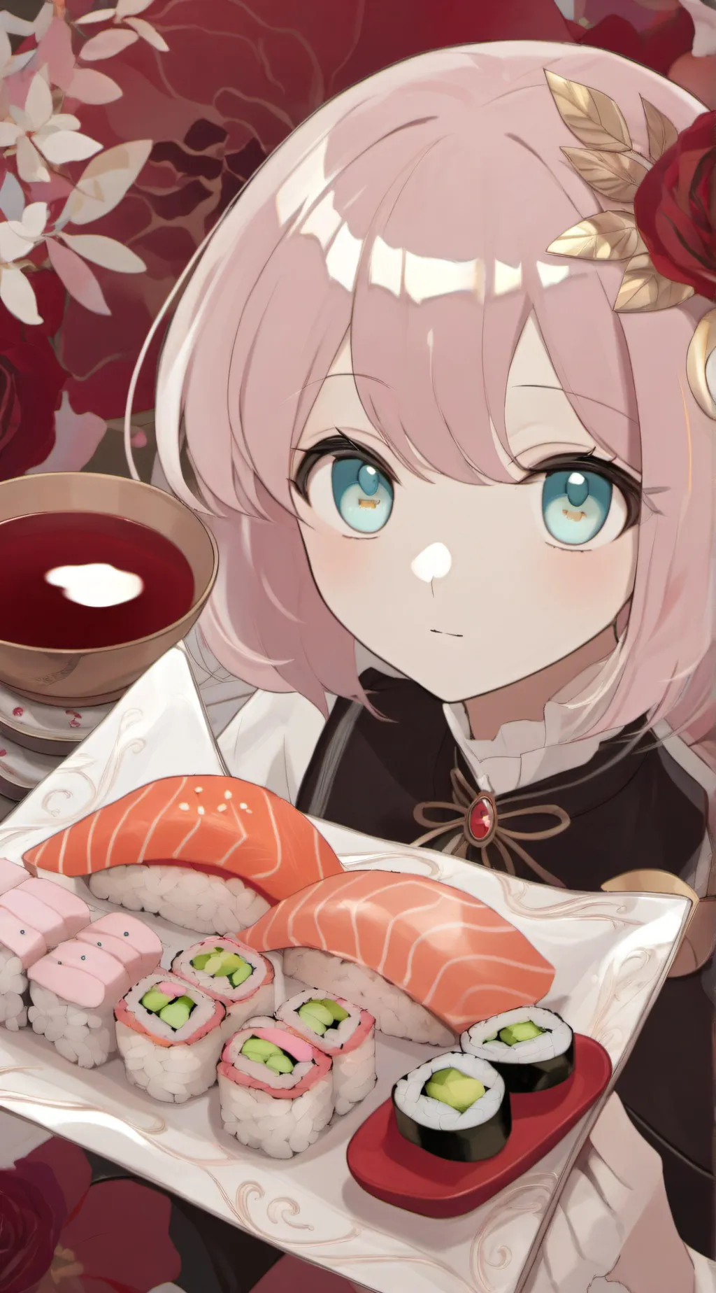 ai character: Sushi girl  background