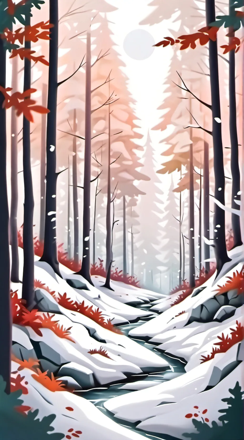 ai character: snowy forest background