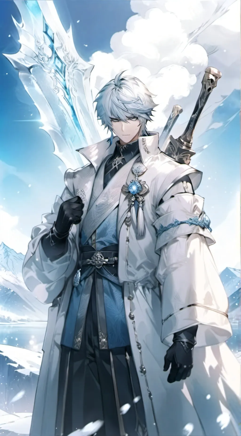 ai character: God of snow  background