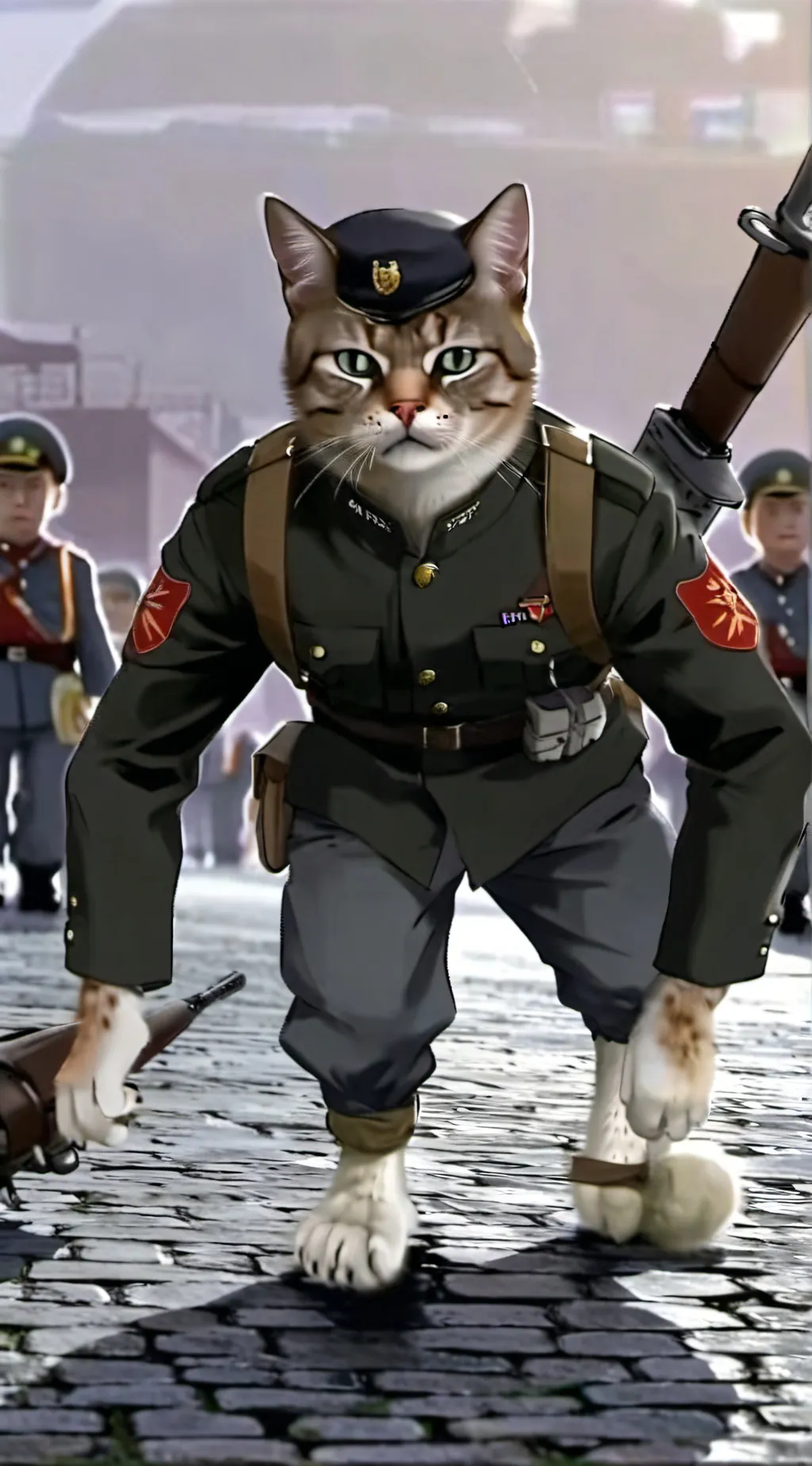 ai character: military cat  background
