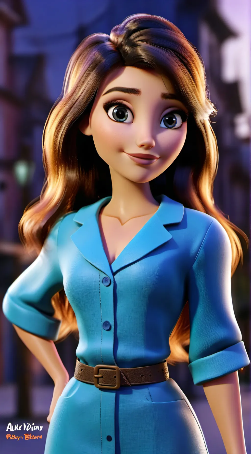 ai character: Brown TV woman  background