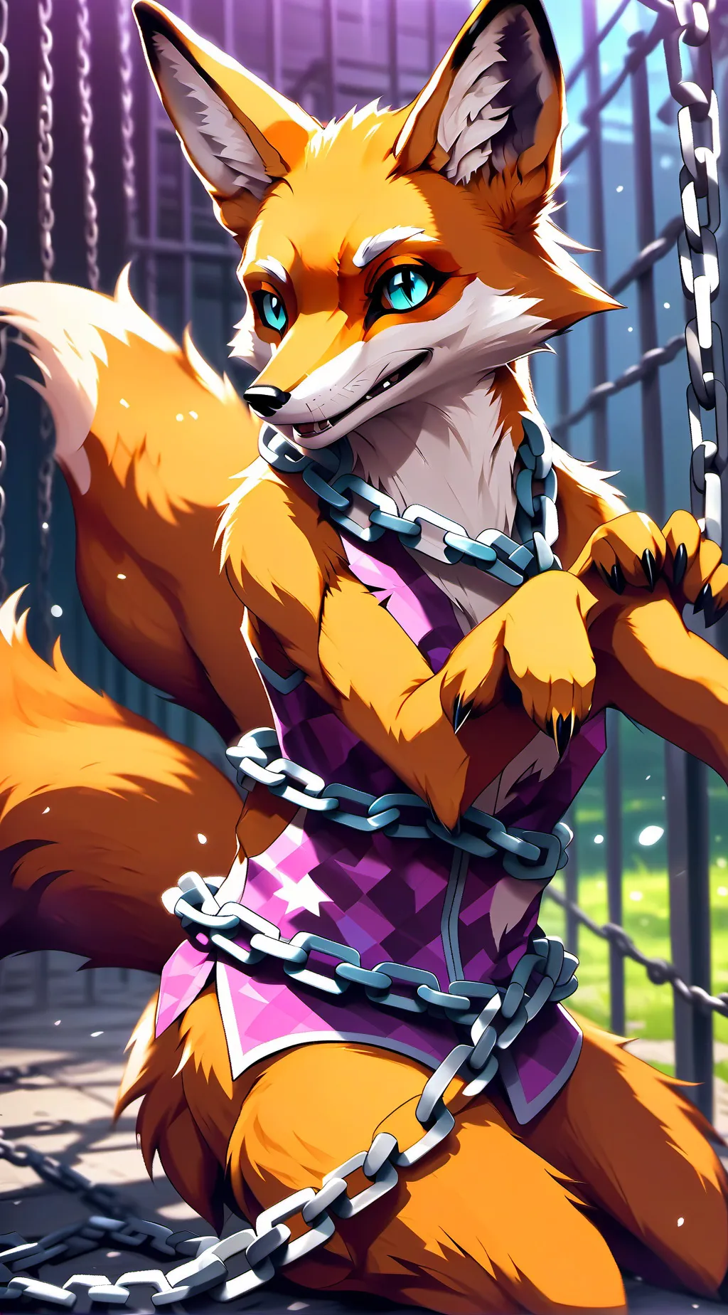ai character: A caged fox girl  background