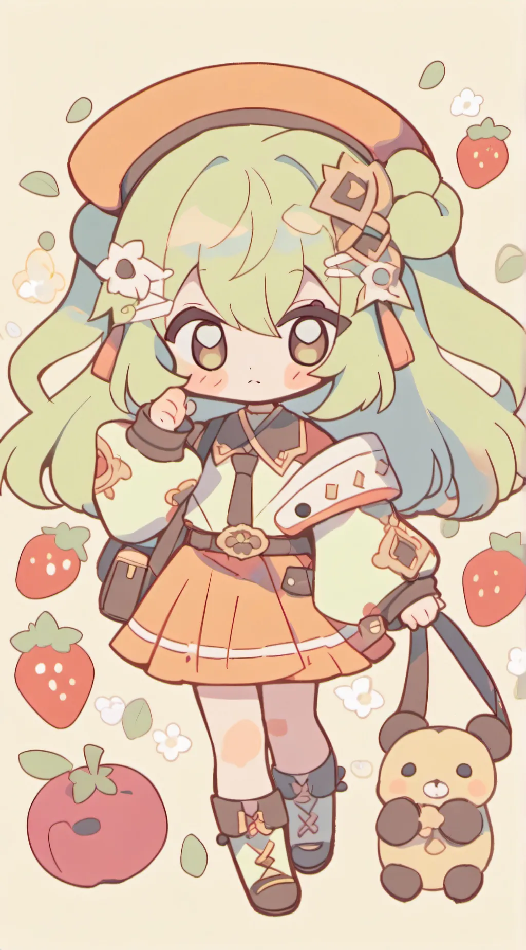ai character: strawberry background
