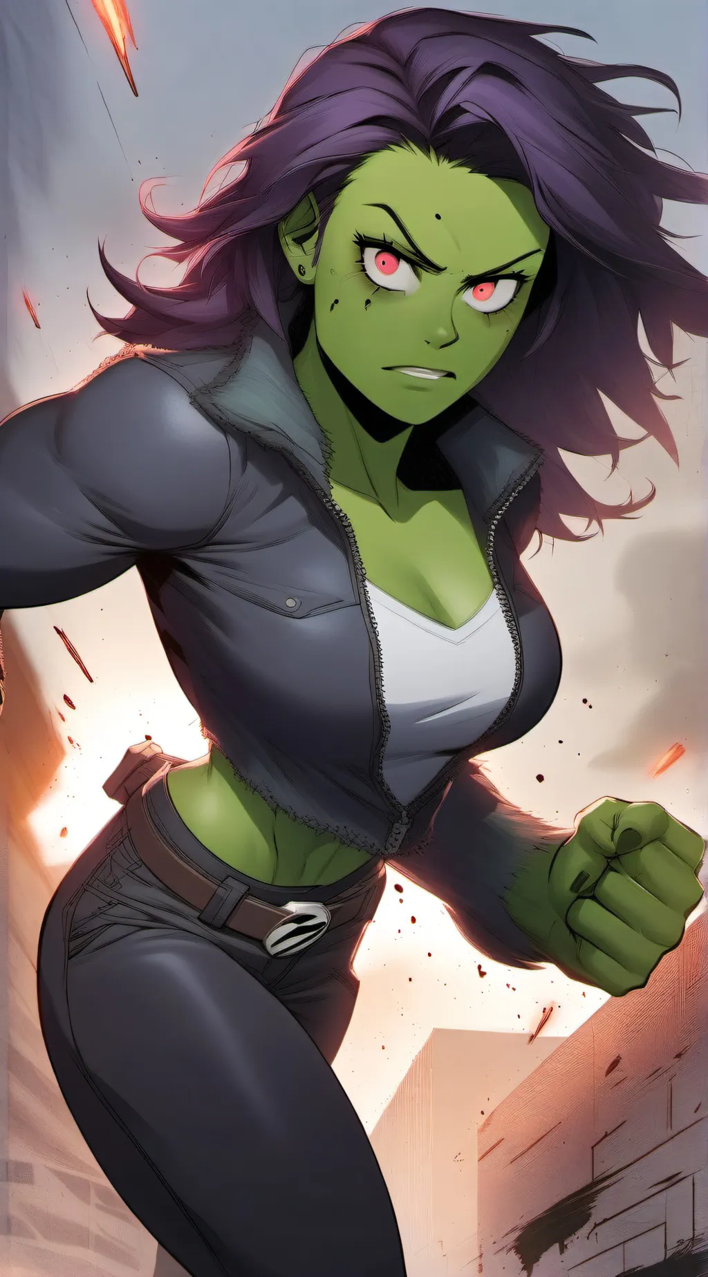 ai character: zombie She-Hulk  background