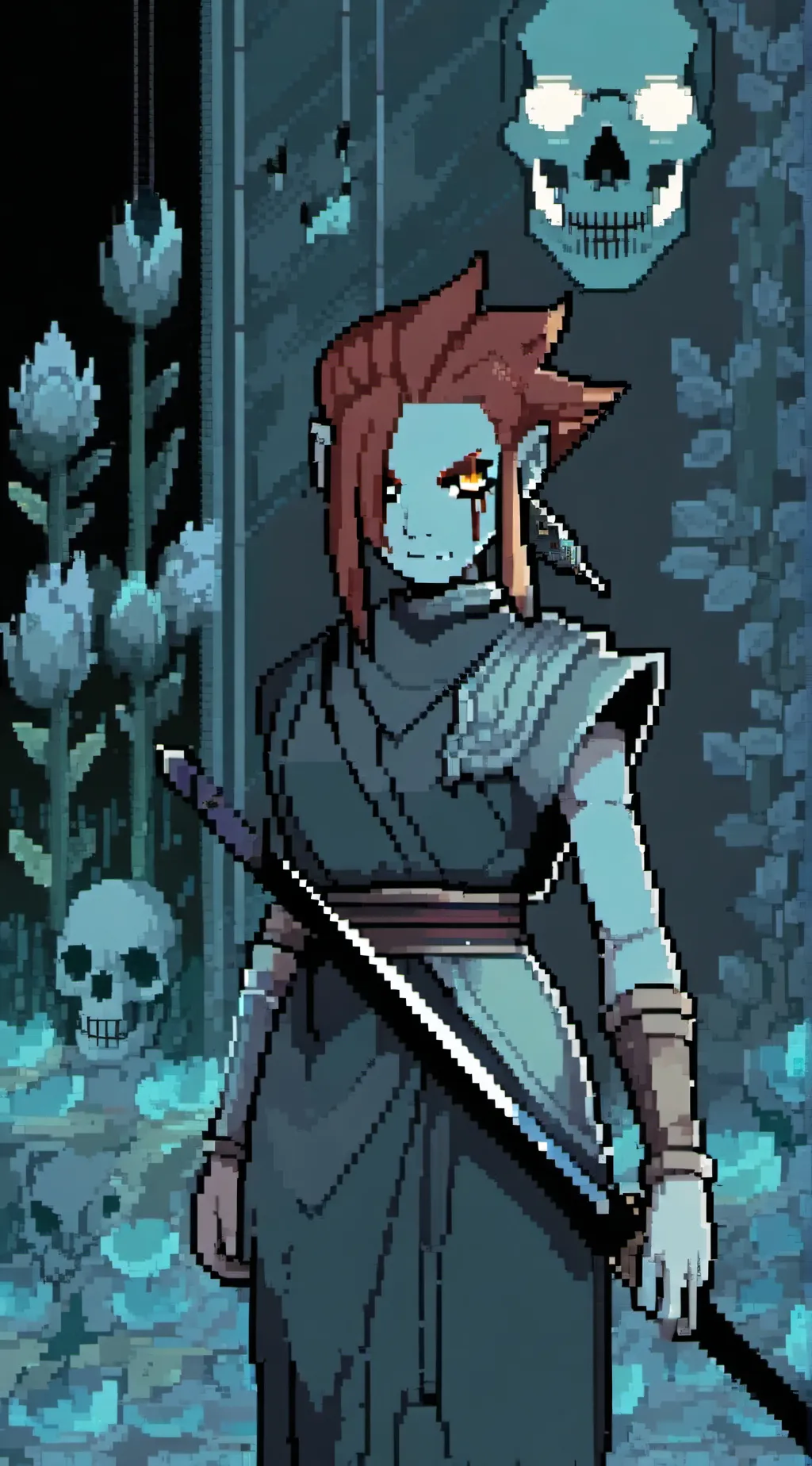 ai character: undyne the dead.  background