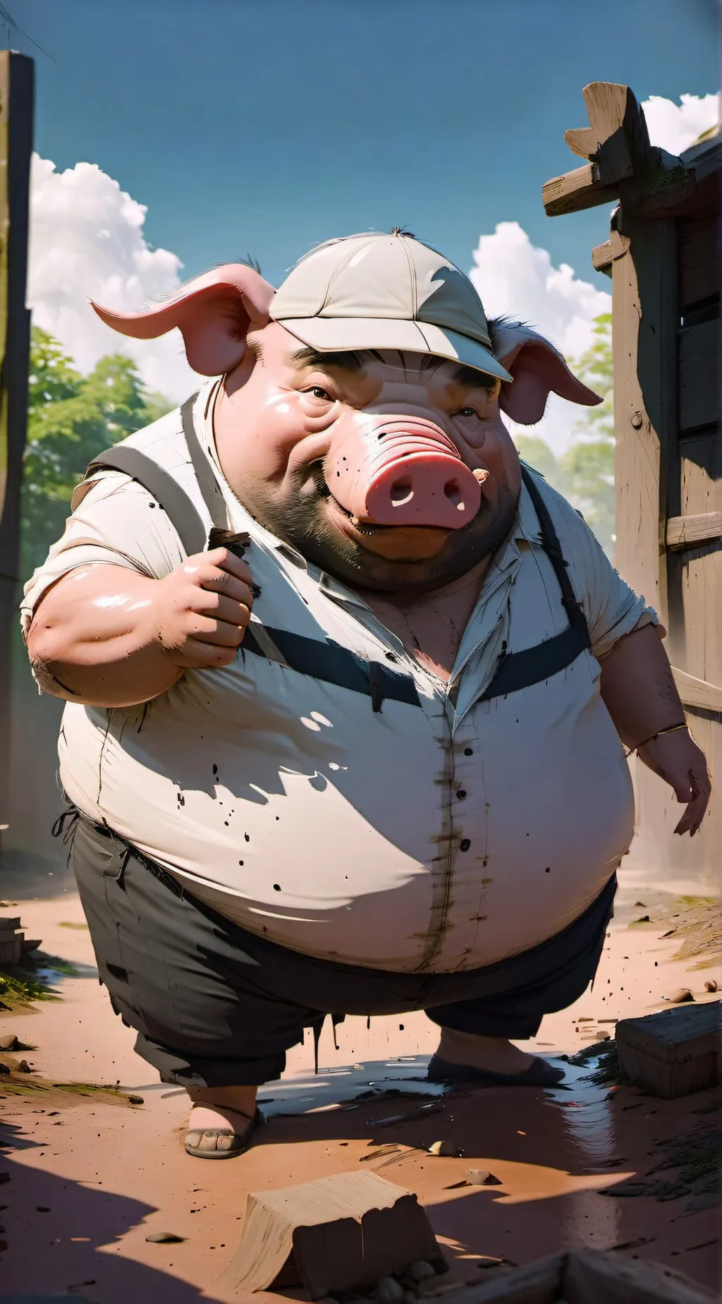 ai character: fat SUS pig background