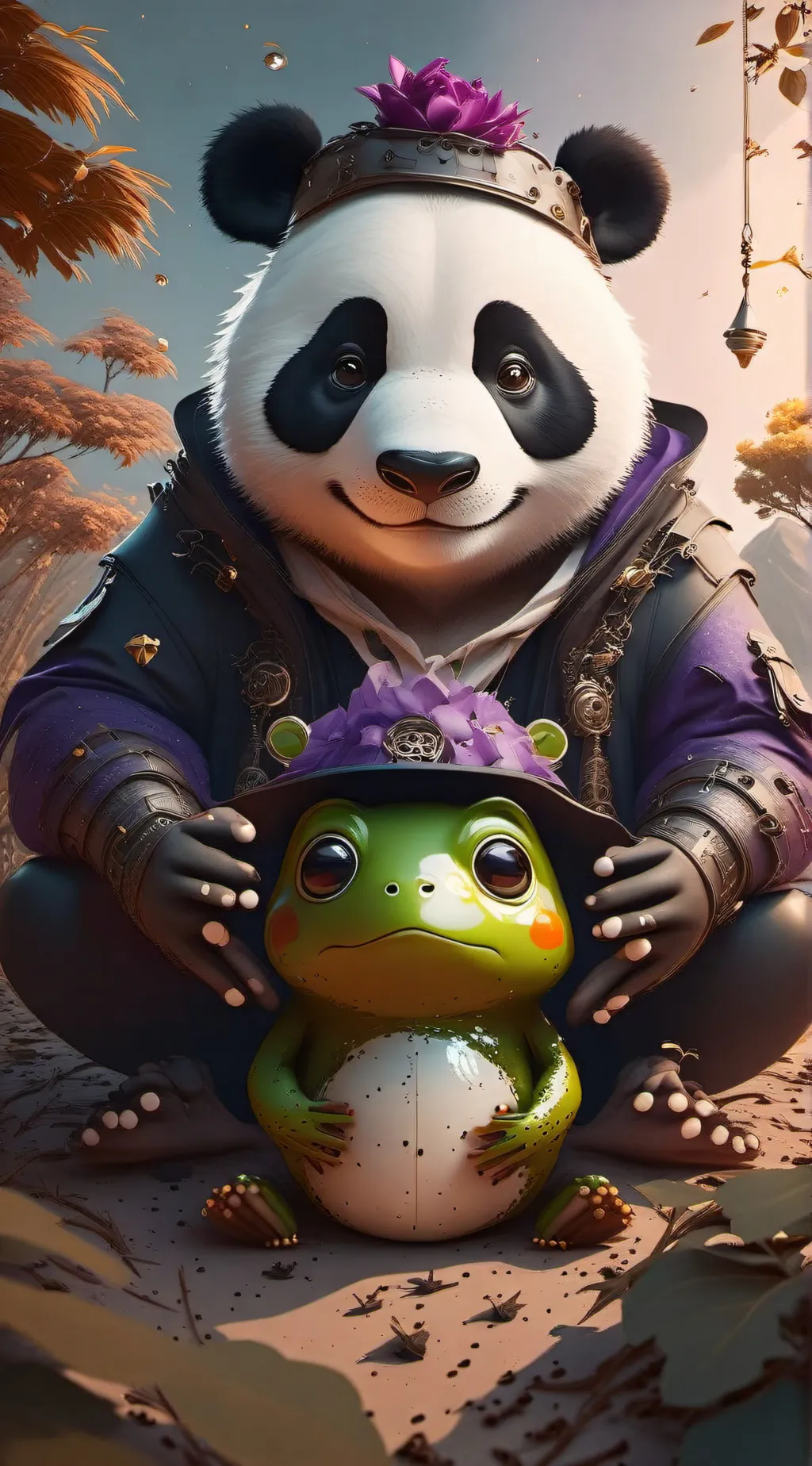 ai character: panda x froggy background