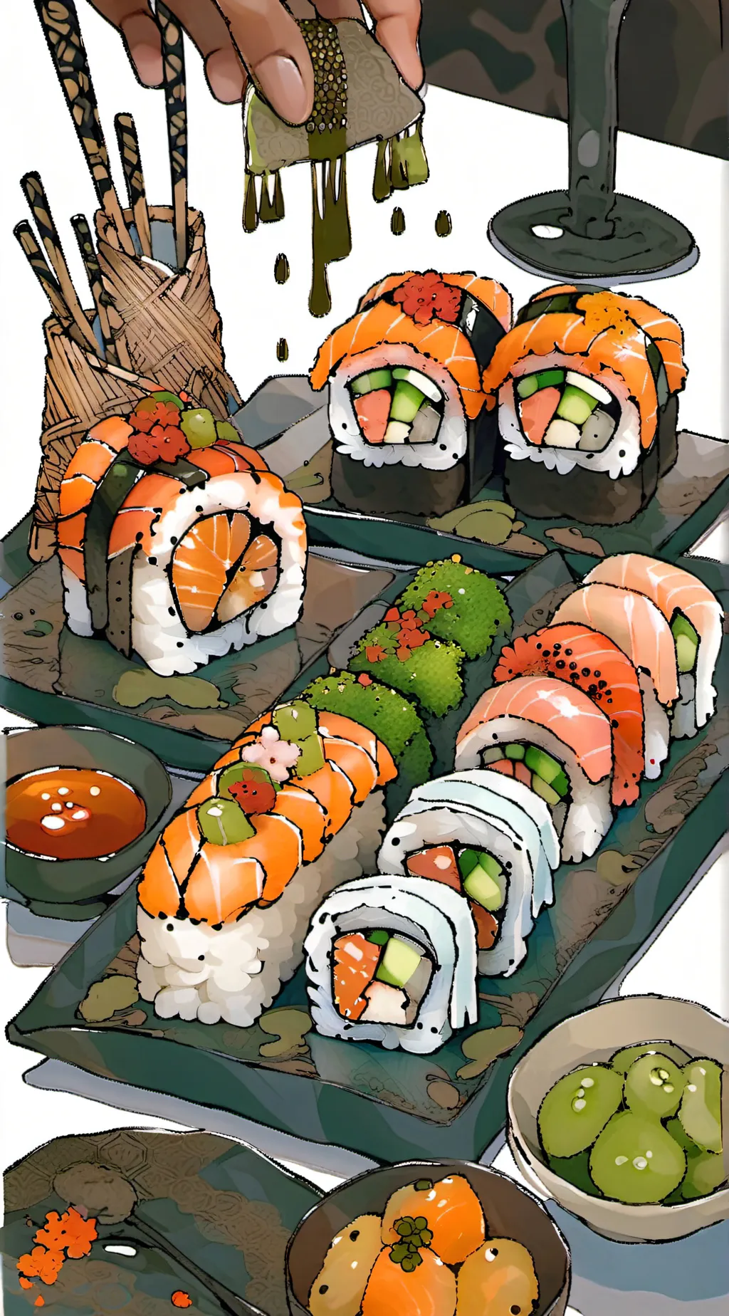 ai character: Scary sushi background