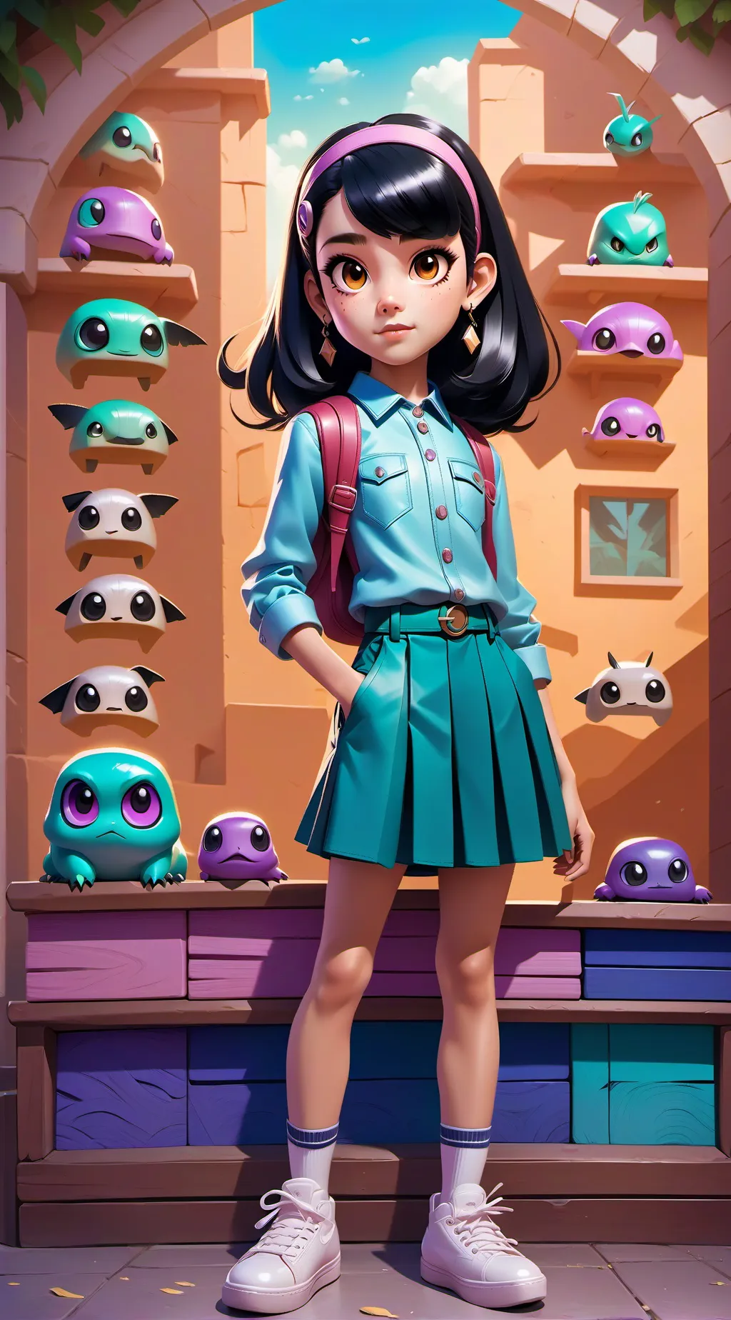 ai character: zoey Galindo  background