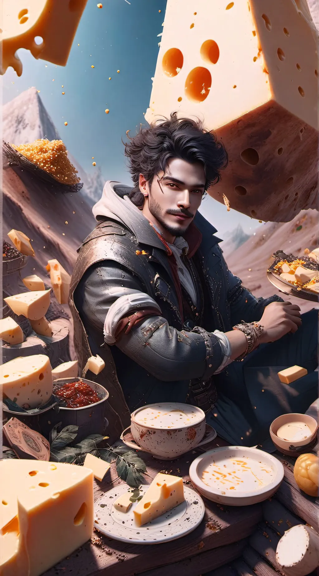 ai character: cheese man background