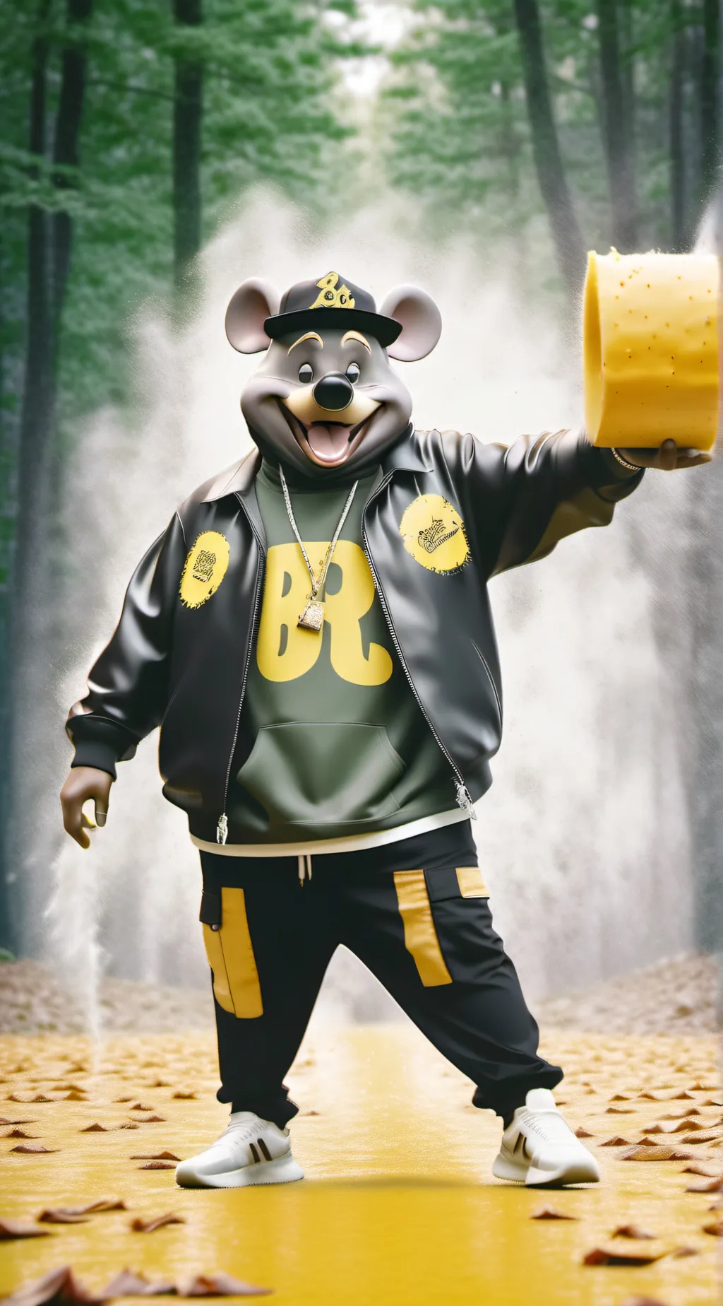 ai character: Biggie cheese background