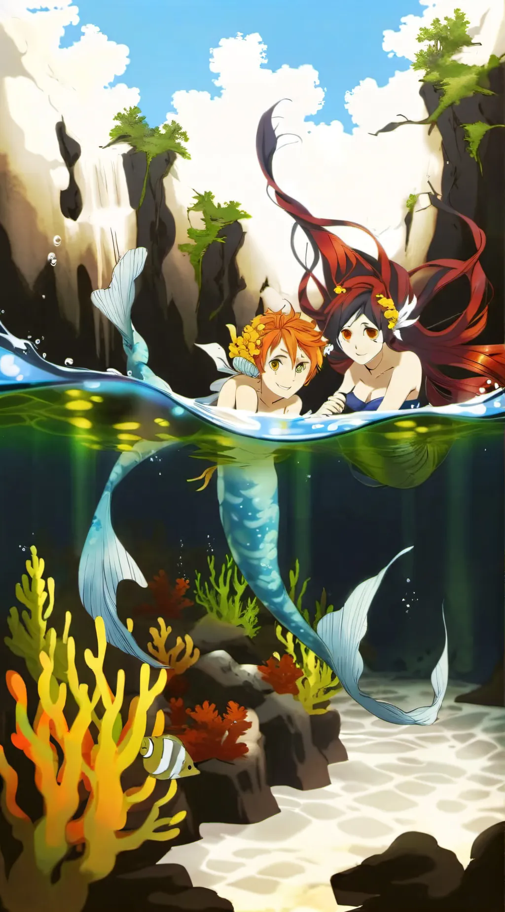 ai character: Mha Mermaid au background
