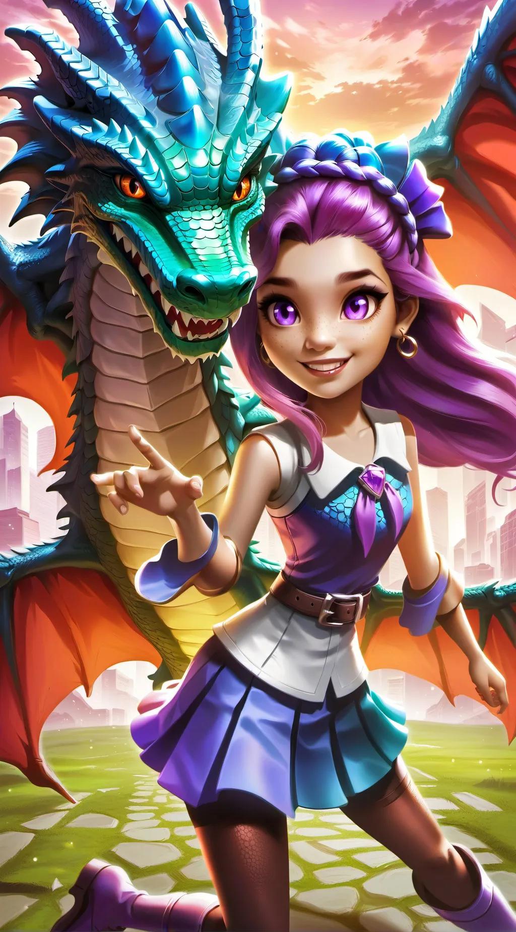 ai character: Reya and Dragon background