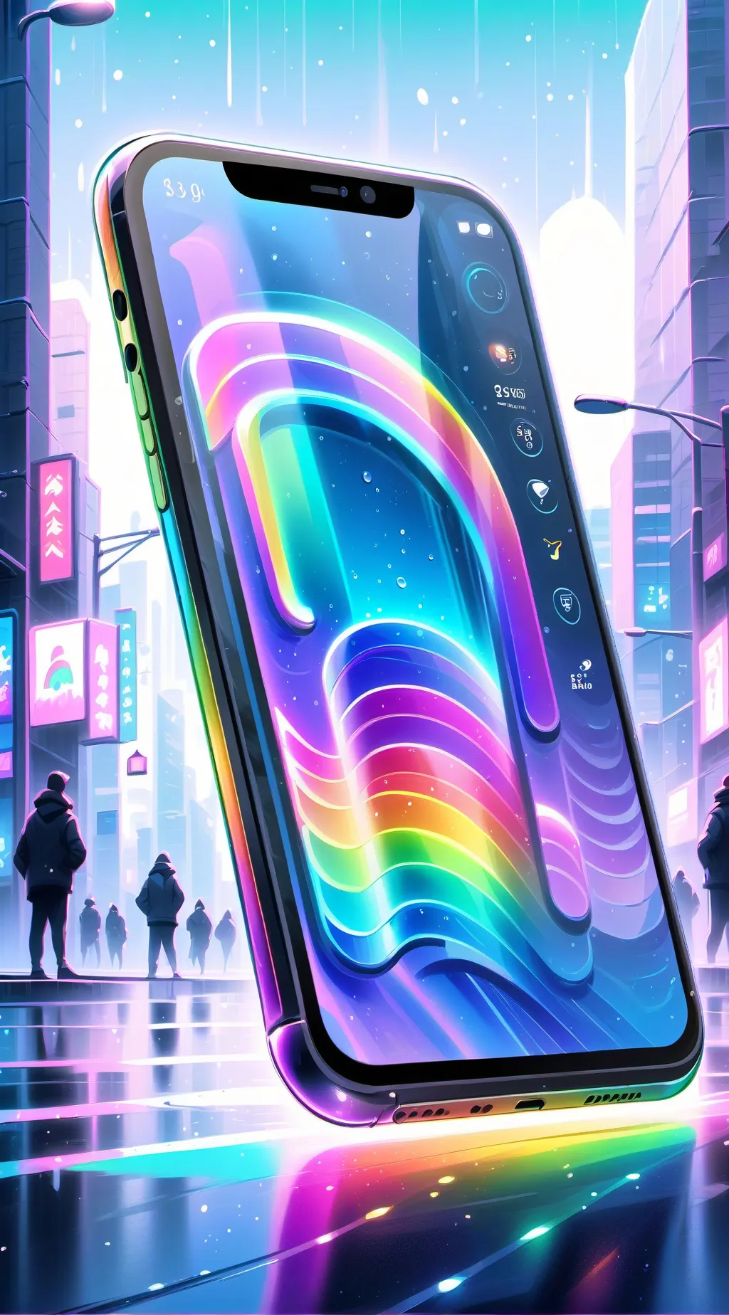 ai character: phone rainbow  background