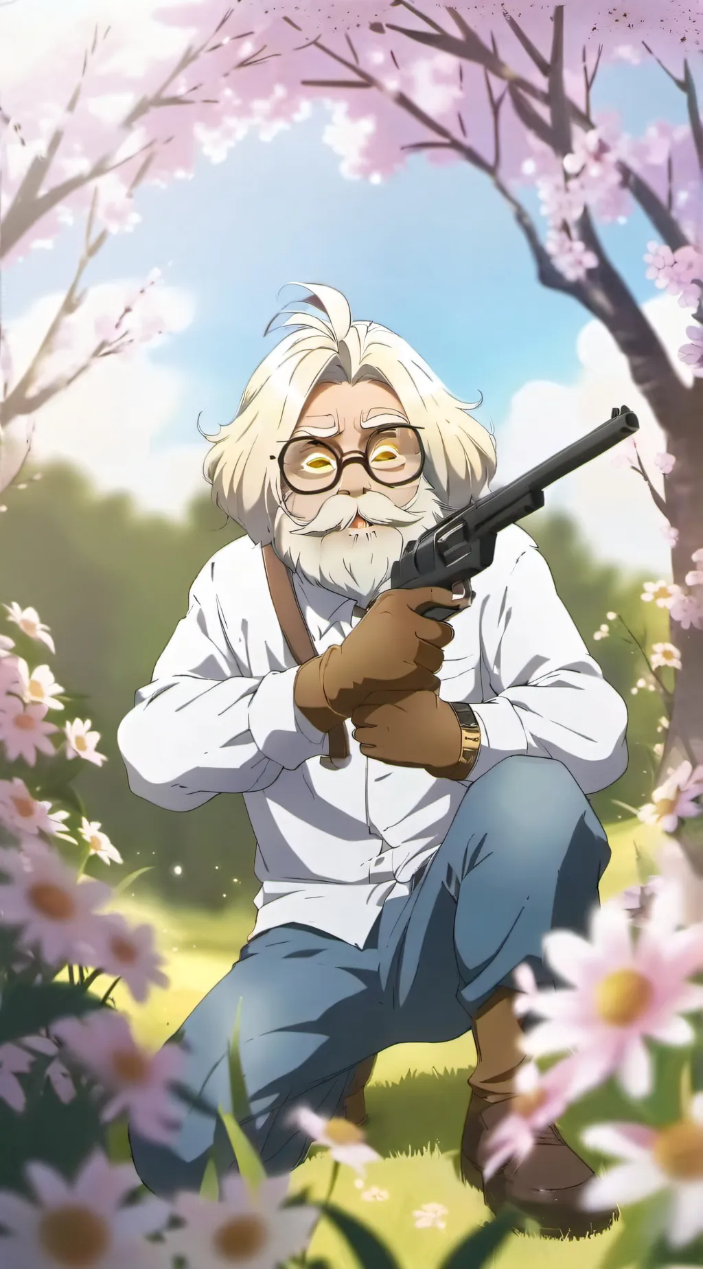 ai character: Old man with gun background