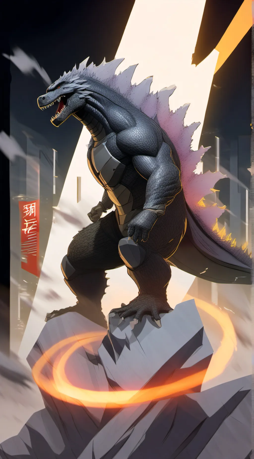 ai character: Godzilla evolved background