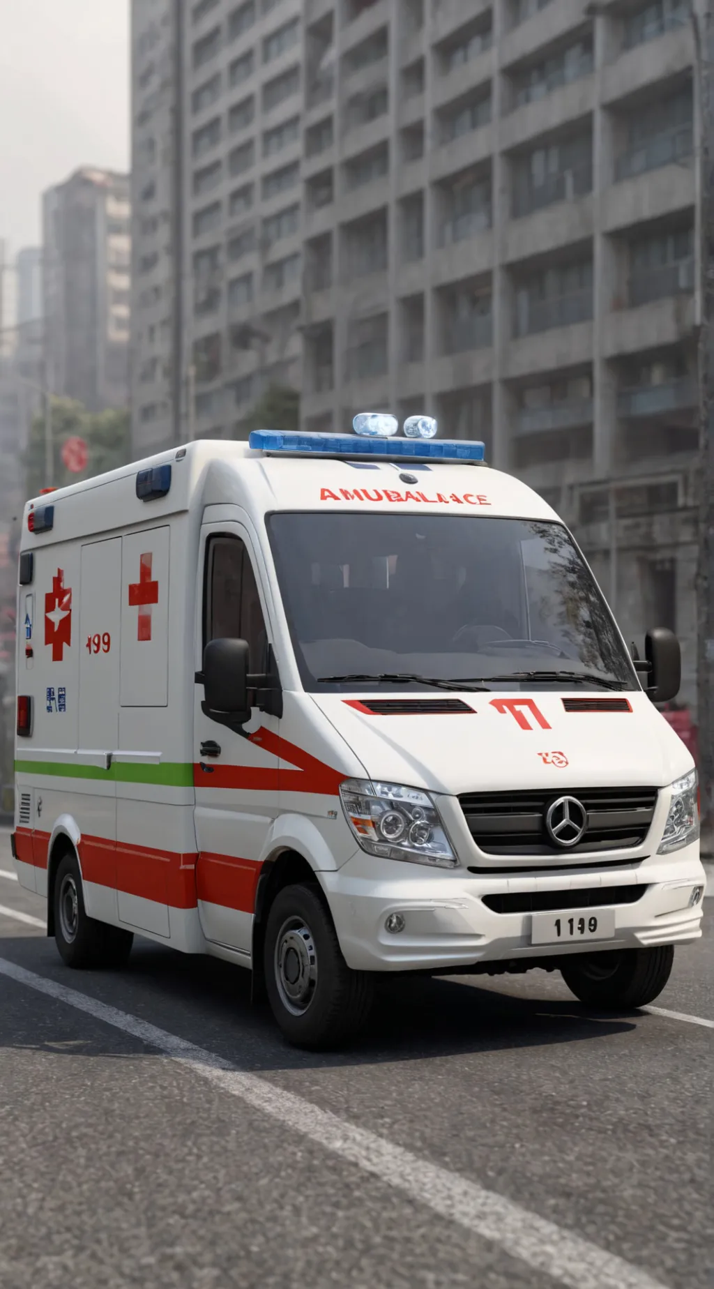 ai character: 運動防護員+救護車 background