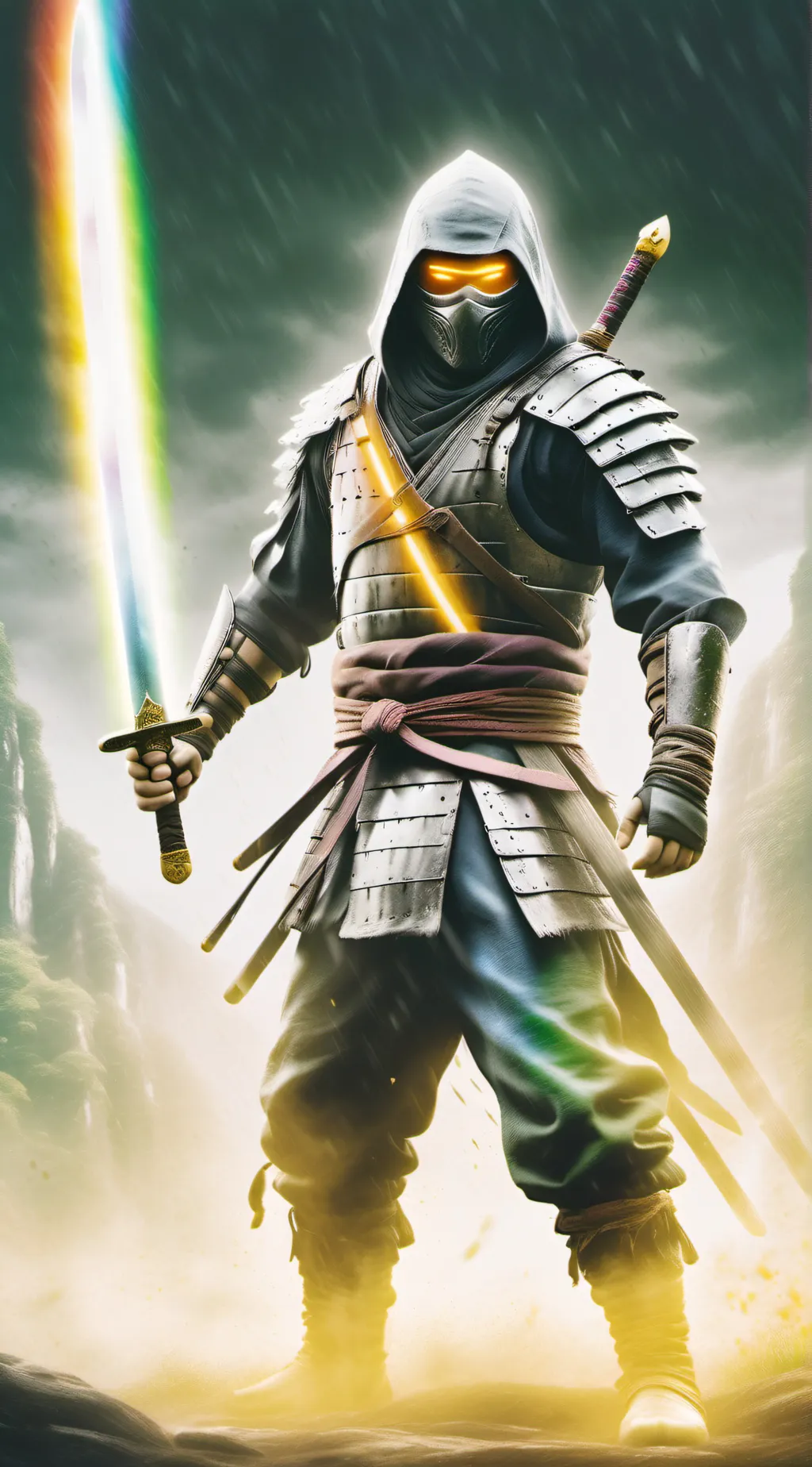 ai character: rainbowninja  background