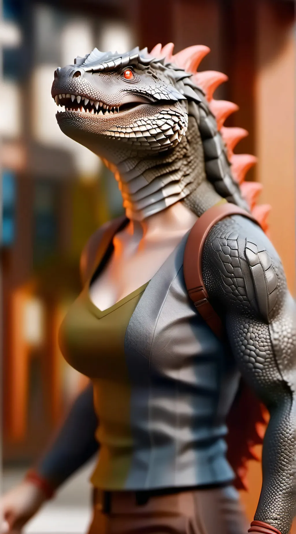 ai character: Female Godzilla  background