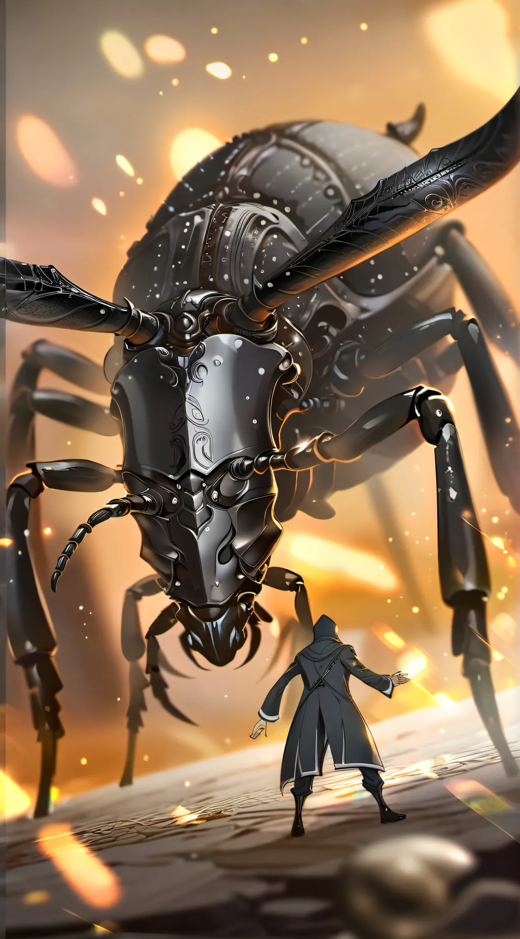 ai character: a black ox beetle background
