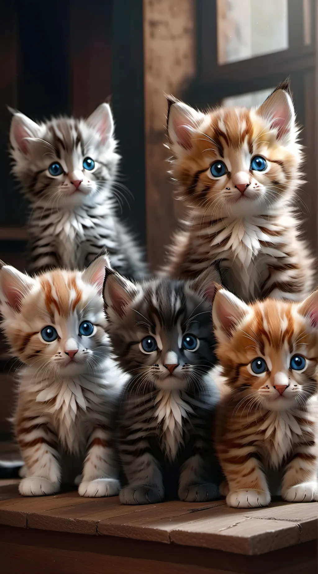 ai character: Mama cat and kits background