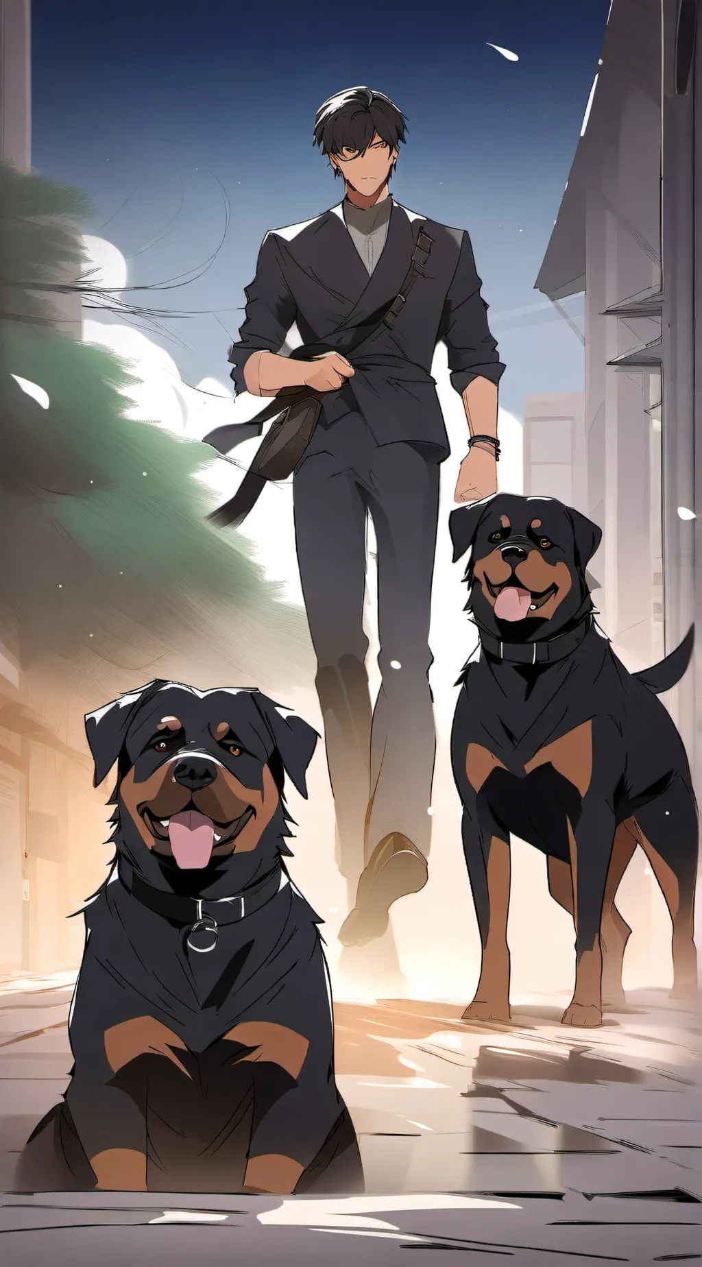 ai character: A man and his dogs background