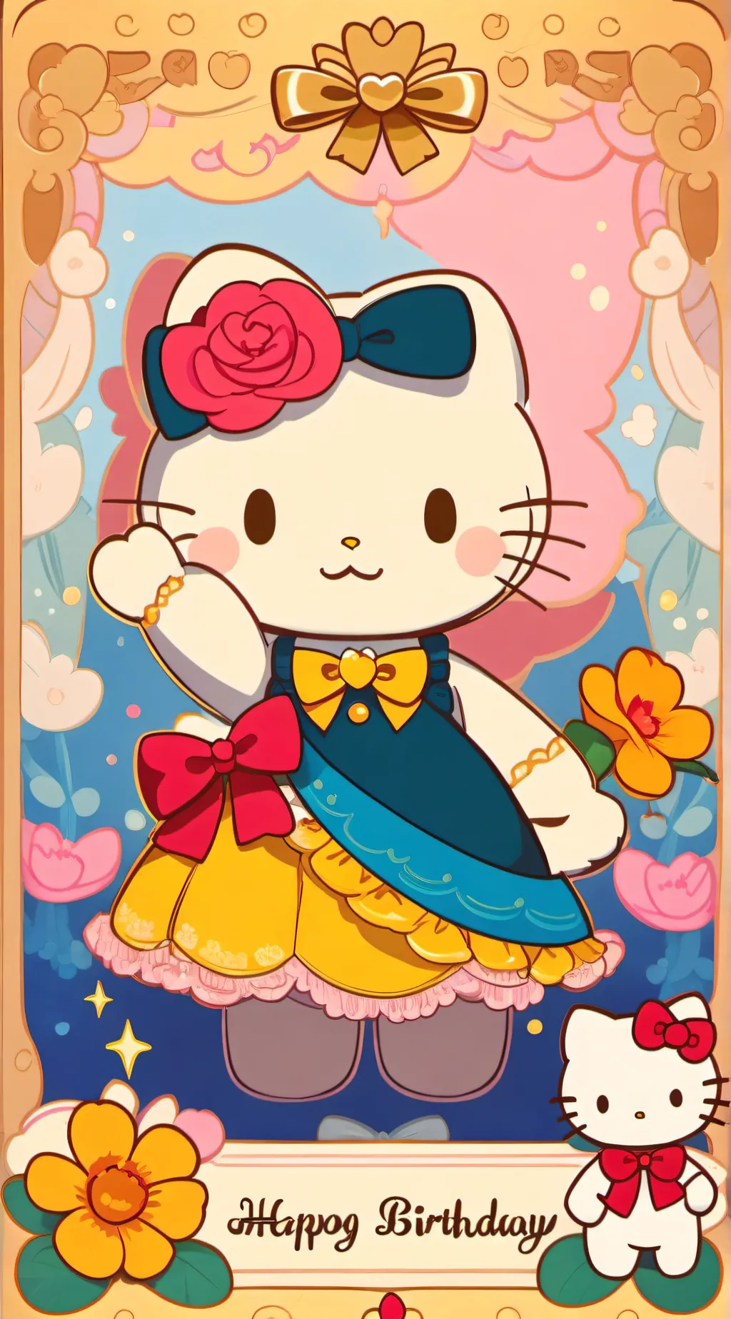 ai character: Hello kitty bday background