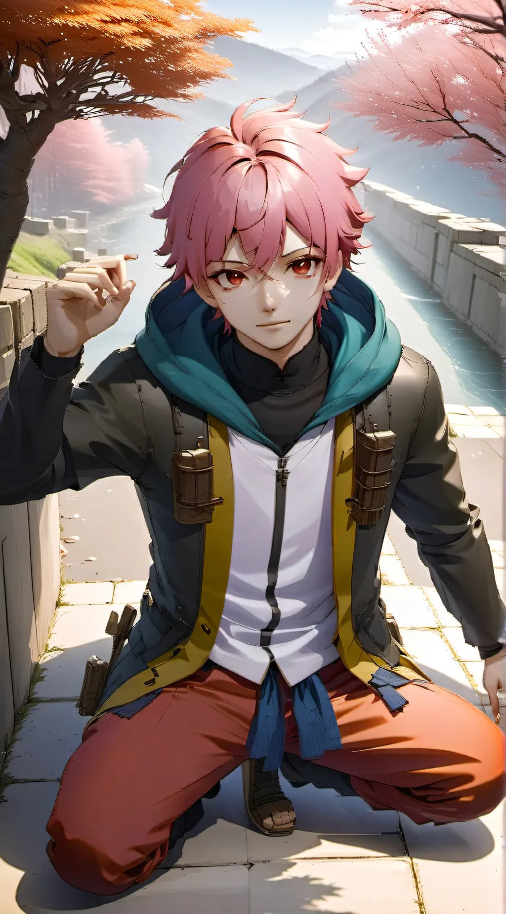 ai character: yuji goes on a dat background