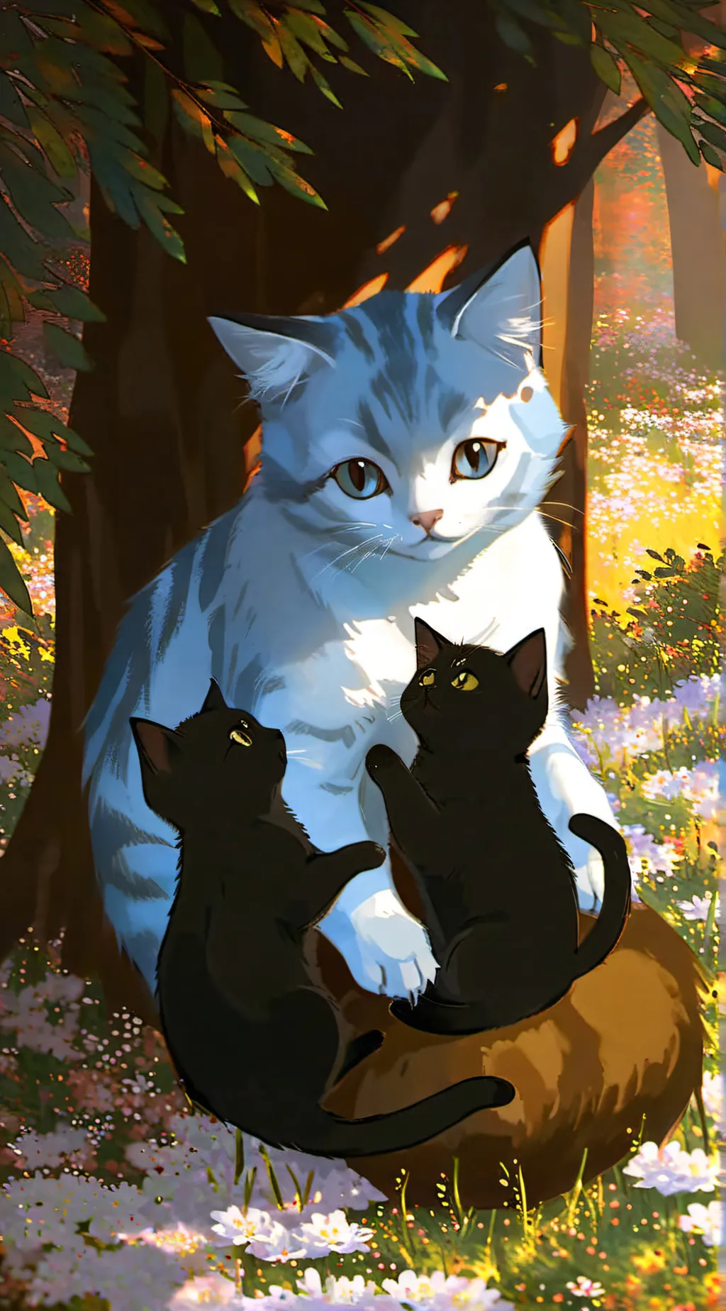 ai character: Mom and kittens background