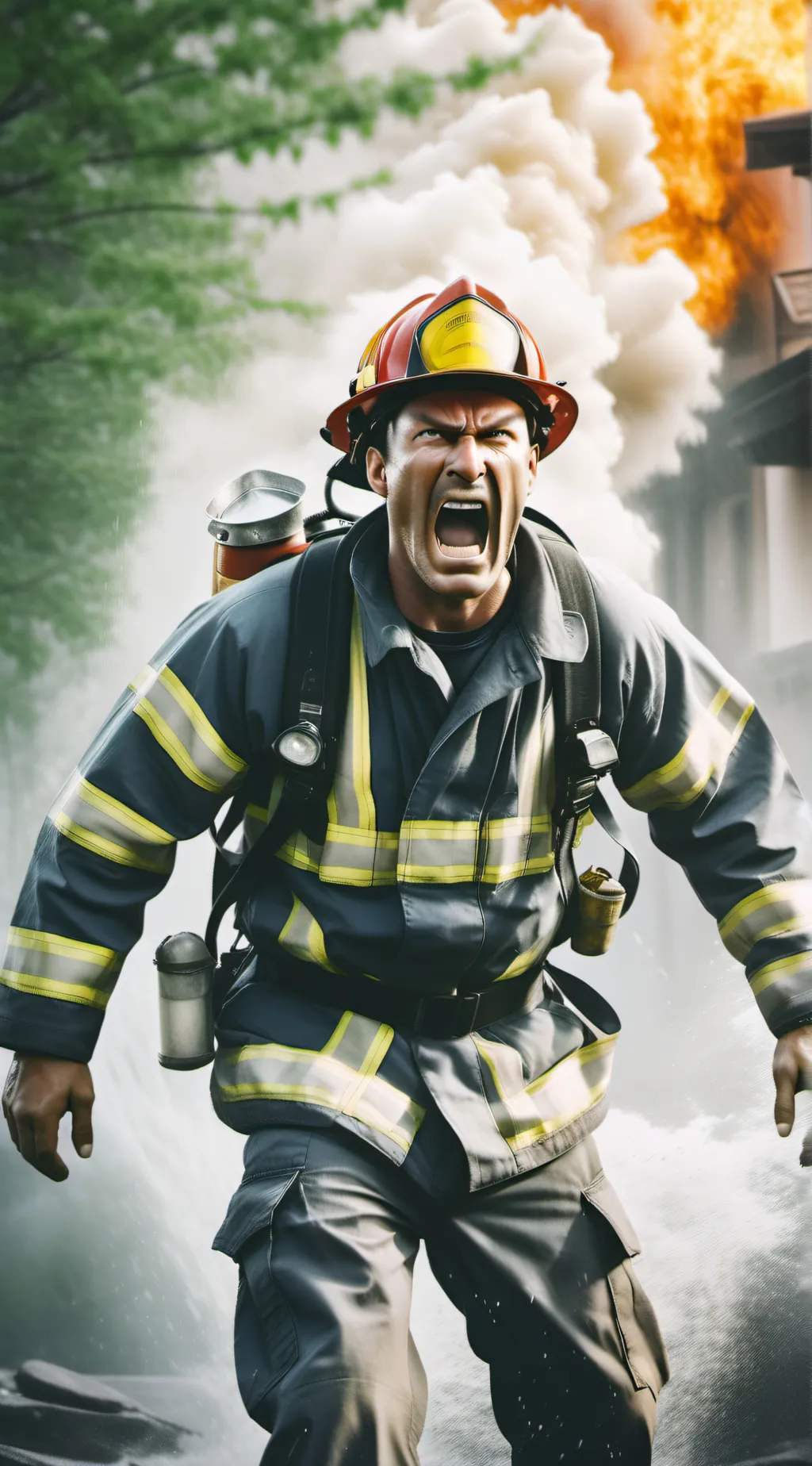 ai character: firefighter  background